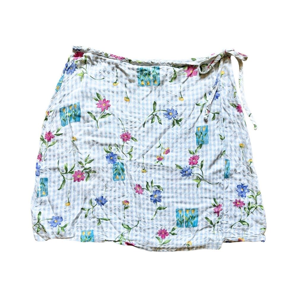 Vtg 90s Graver Studio Wrap Skirt 1X Gingham Floral Cottagecore Whimsical Garden